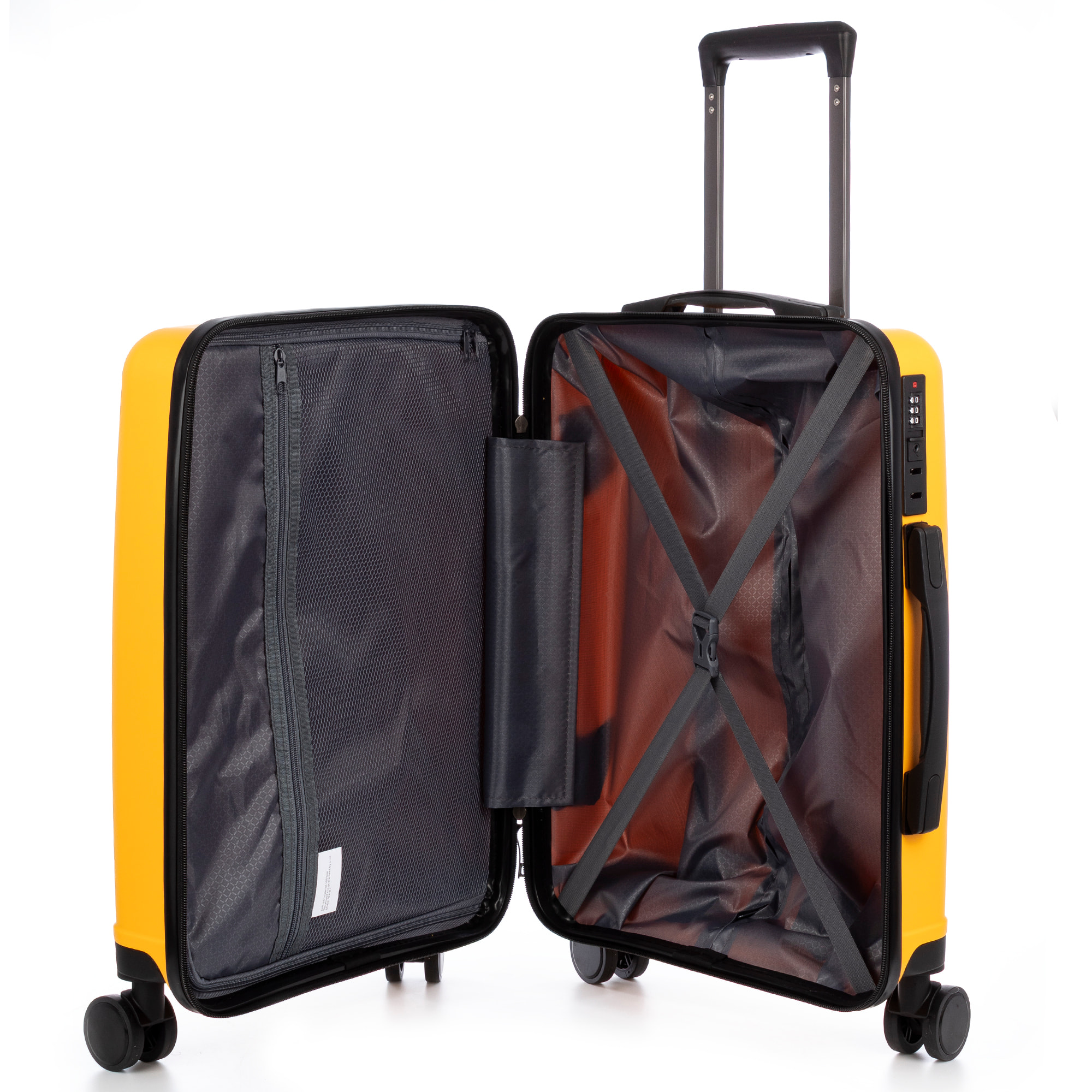 Set di 3 valigie Trolley, in materiale leggero PP resistente agli urti. Chiusura TSA numerica, 4 ruote doppie girevoli a 360°.