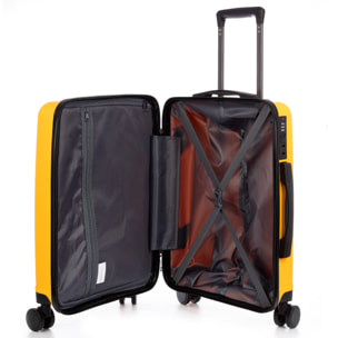 Set di 3 valigie Trolley, in materiale leggero PP resistente agli urti. Chiusura TSA numerica, 4 ruote doppie girevoli a 360°.