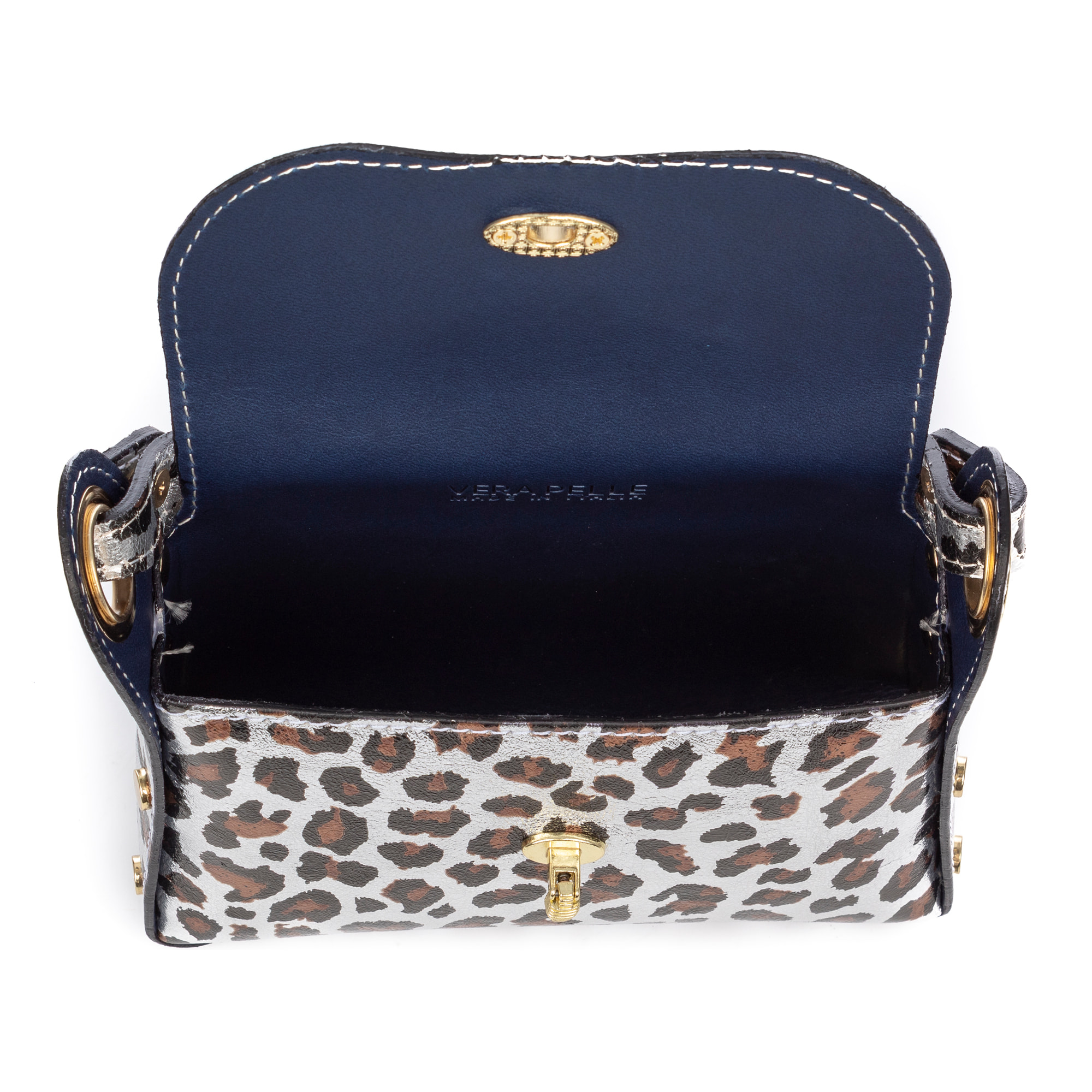Aquileia bolso de mano mujer. Piel auténtica Gamuza con estampado animal print leopardo lacada brillante.