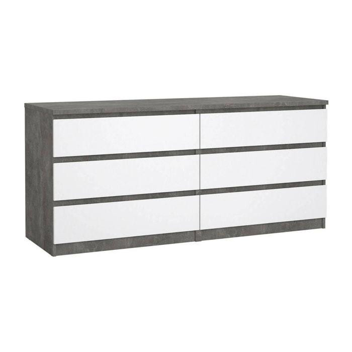 Credenza Abacadabra, Buffet da soggiorno, Madia da salotto, Dispensa da cucina, 154x50 h70 cm, Cemento e Bianco lucido