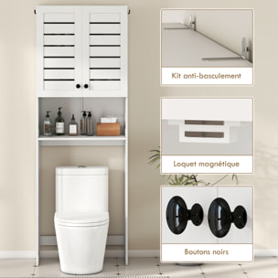 Meuble WC meuble dessus toilettes style classique chic 2 portes étagère niche blanc