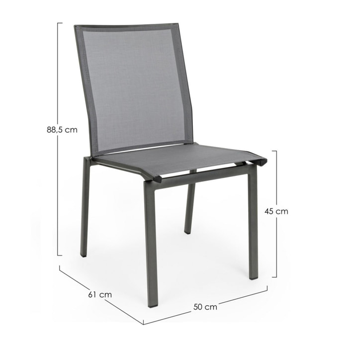 Set 4 sedie da giardino ZARAGOZA in textilene e alluminio antracite, impilabile