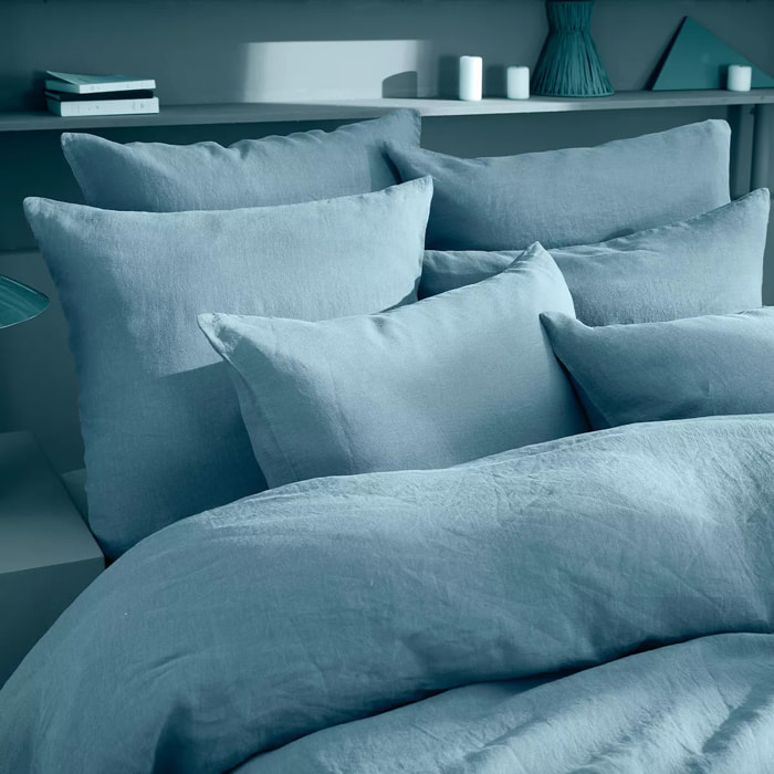 Taie d'oreiller pur lin lavé 165 g/m² uni bleu Le lin lave bleu celeste