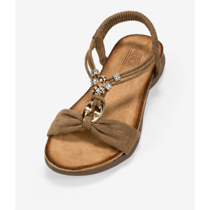 Sandalias elásticas taupe con apliques metálicos