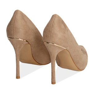 Zapatos de tacón de microfibra beige, tacón 11 cm