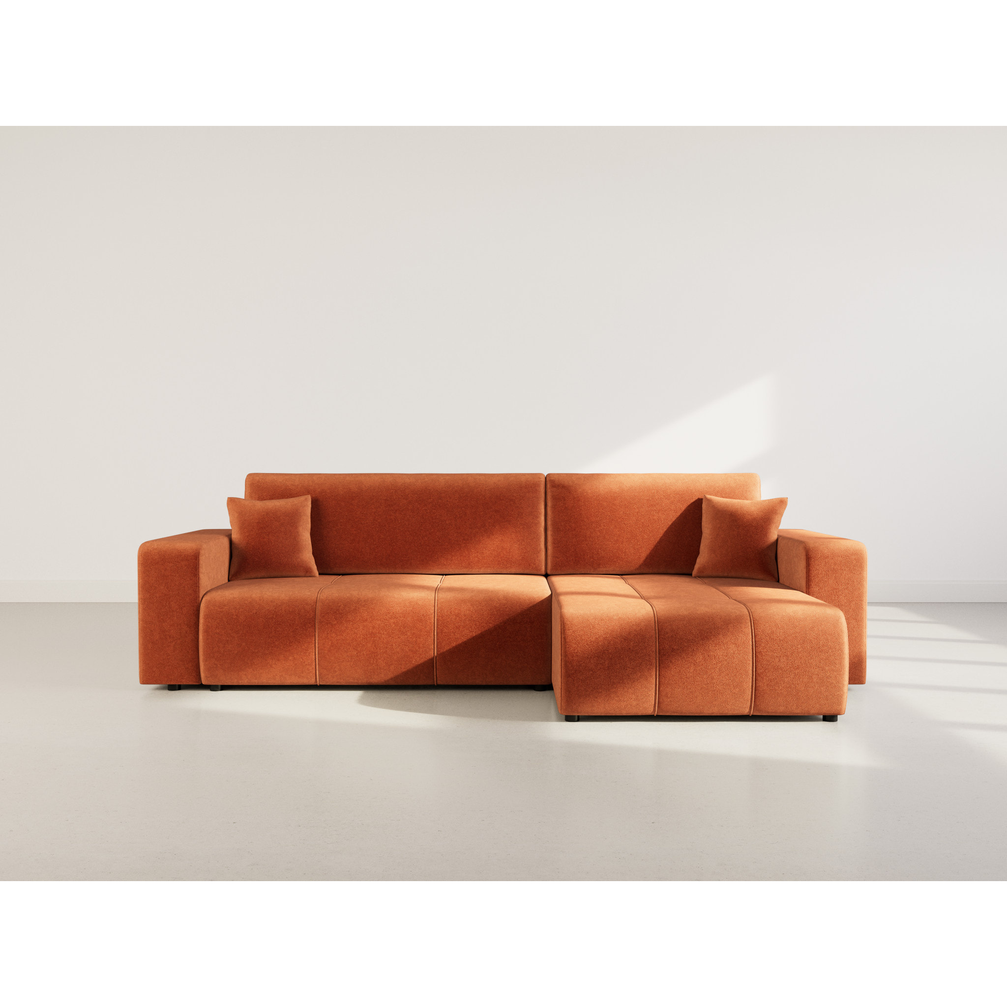 Nicole - Canapé d'angle réversible 5 places convertible avec coffre en tissu - Rouille