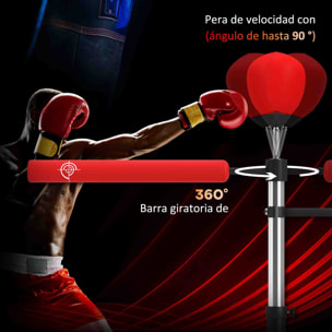 Saco de Boxeo de Pie, 160-230 cm, Saco de Boxeo con Barra Giratoria de 360°, 2 Bolas de Velocidad y Base Rellenable, Punching Ball para Adultos y Niños, Entrenamiento MMA, Muay Thai, Rojo