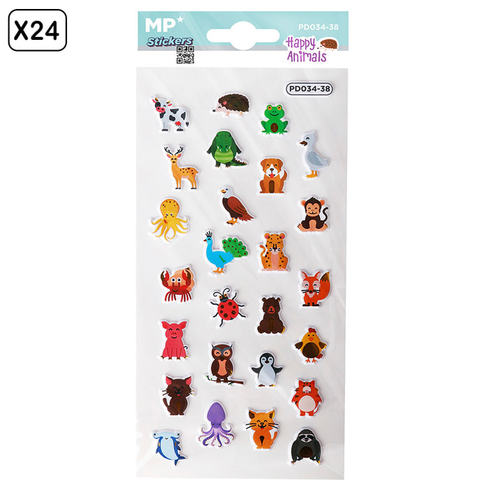 PACK 24 Uds. ADESIVI STICKERS RILIEVO DESIGN ANIMALI FELICI