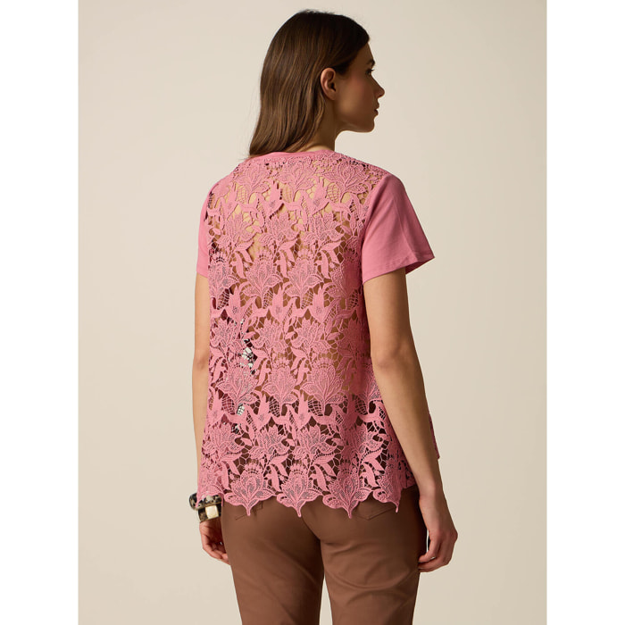 Oltre - Camiseta con espalda de encaje - Rosa