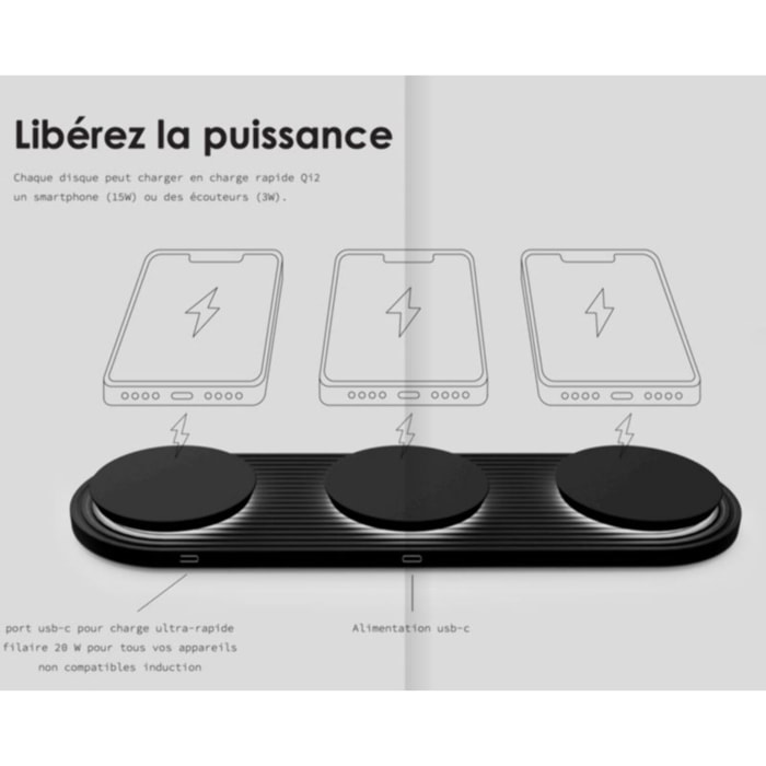 Chargeur CASYX Charge rapide Qi2 45 W noir