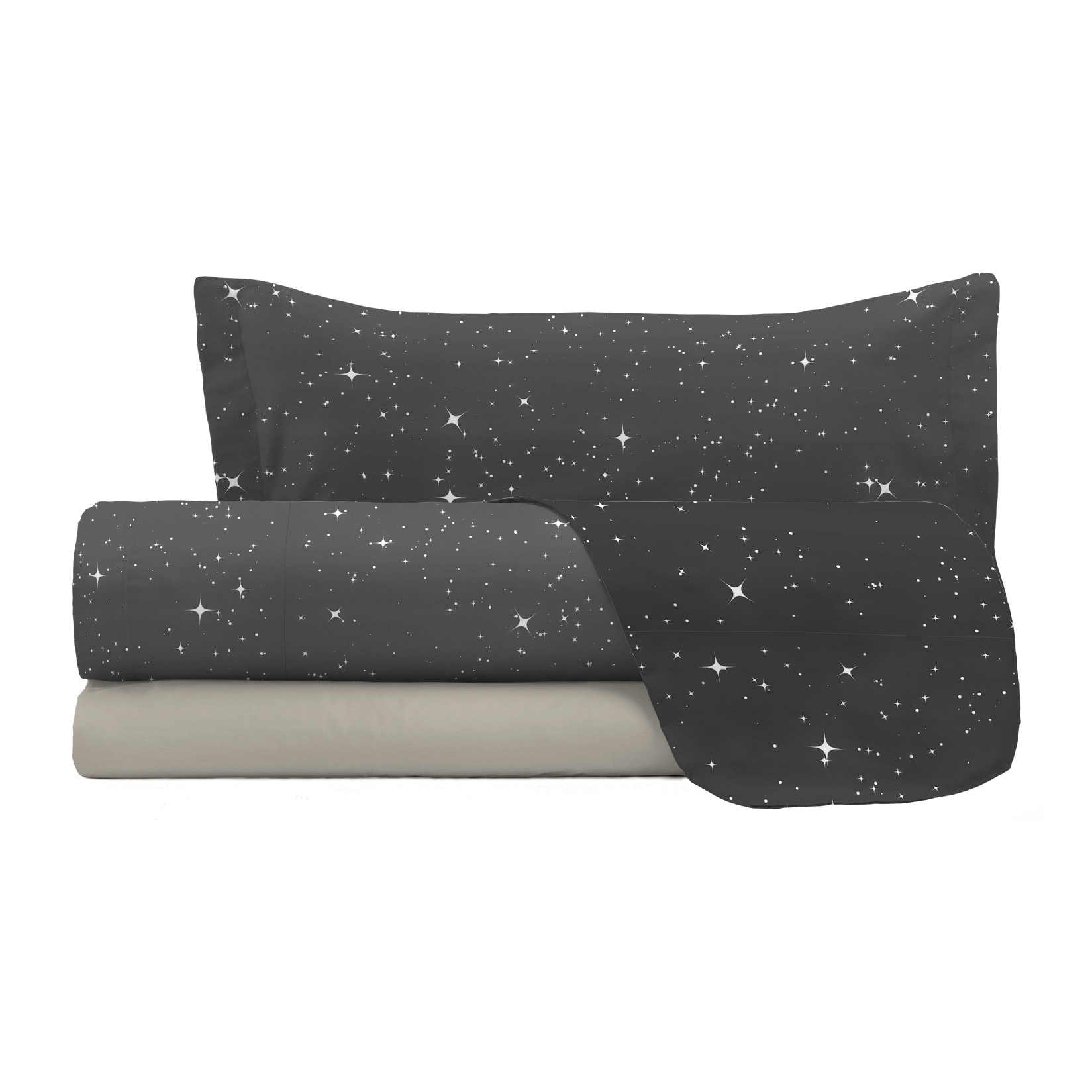 COMPLETO LETTO FASHION, 100% Microfibra, No Stiro - STARS GRIGIO