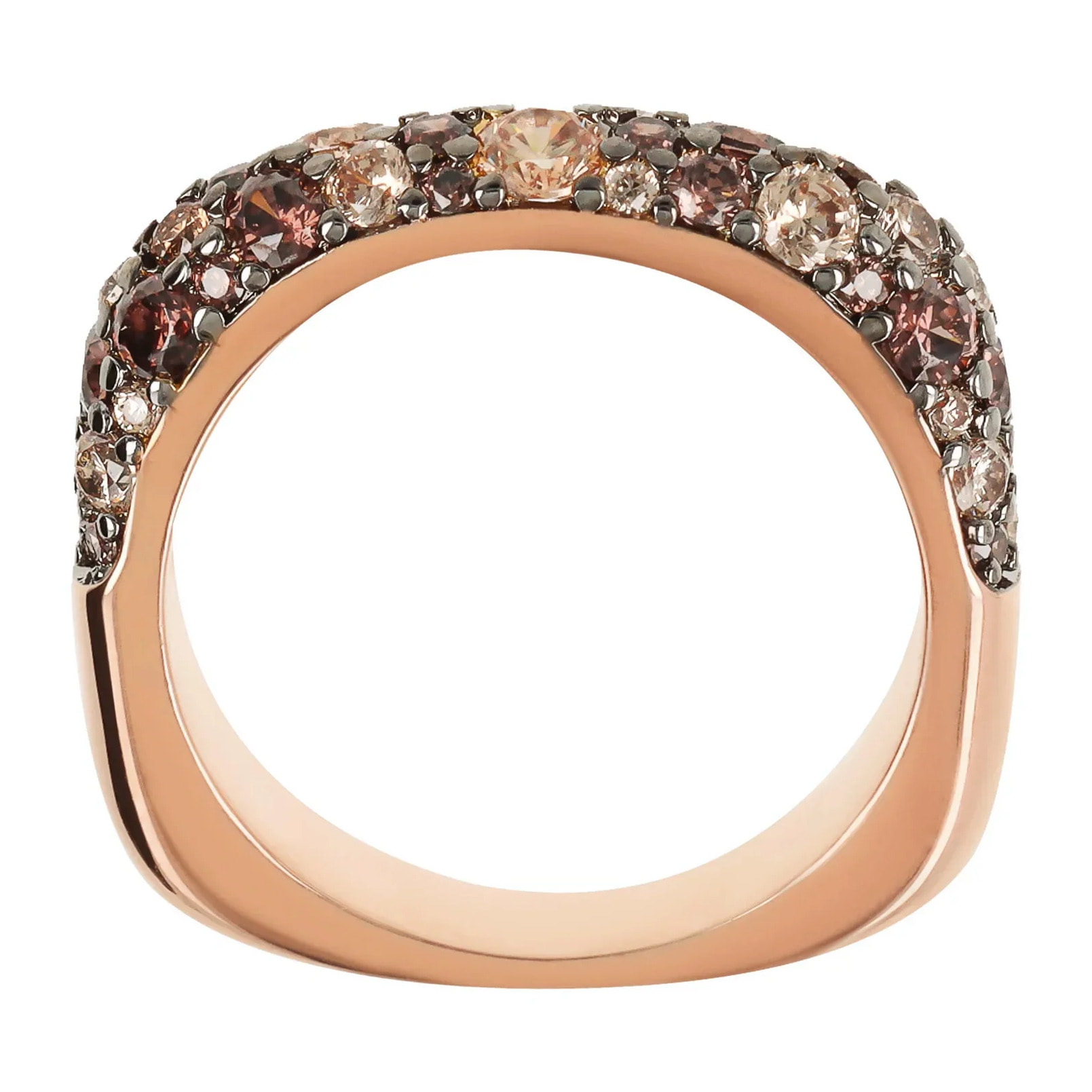 Anello Riviera Quadrato con Pavé di Cubic Zirconia Marroni