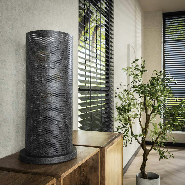 Lampe à poser design en métal noir perforé RALF