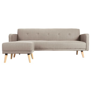 Canapé convertible scandinave 3 places avec repose-pieds en tissu beige et bois clair ULLA