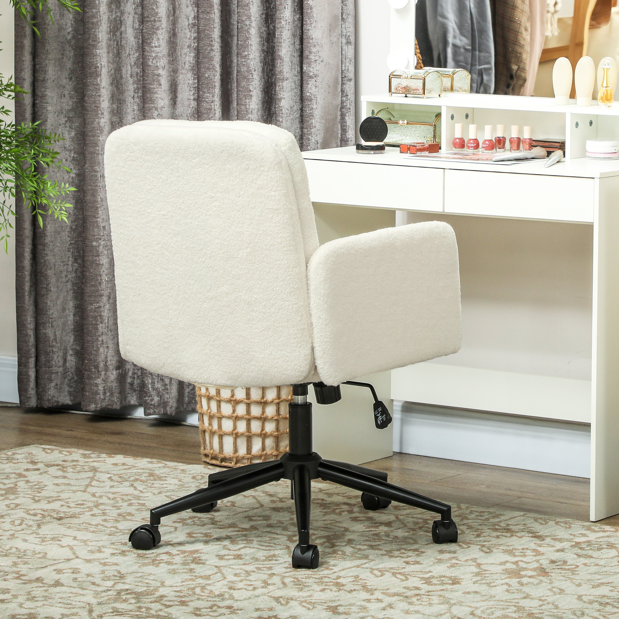 Chaise de bureau bouclette crème grand confort piètement acier noir