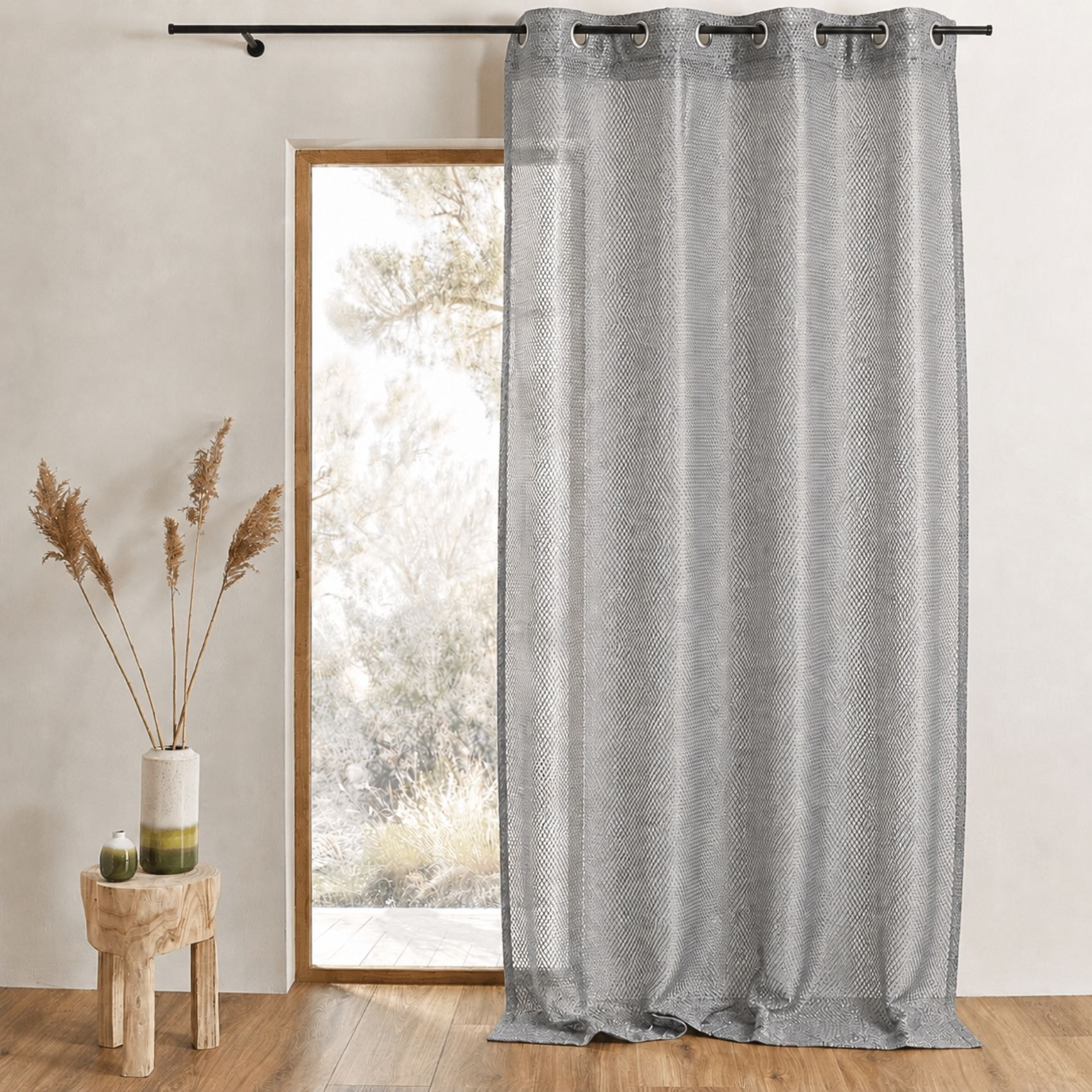 Voilage en organza fantaisie  - Effet 'résille' - Gris clair