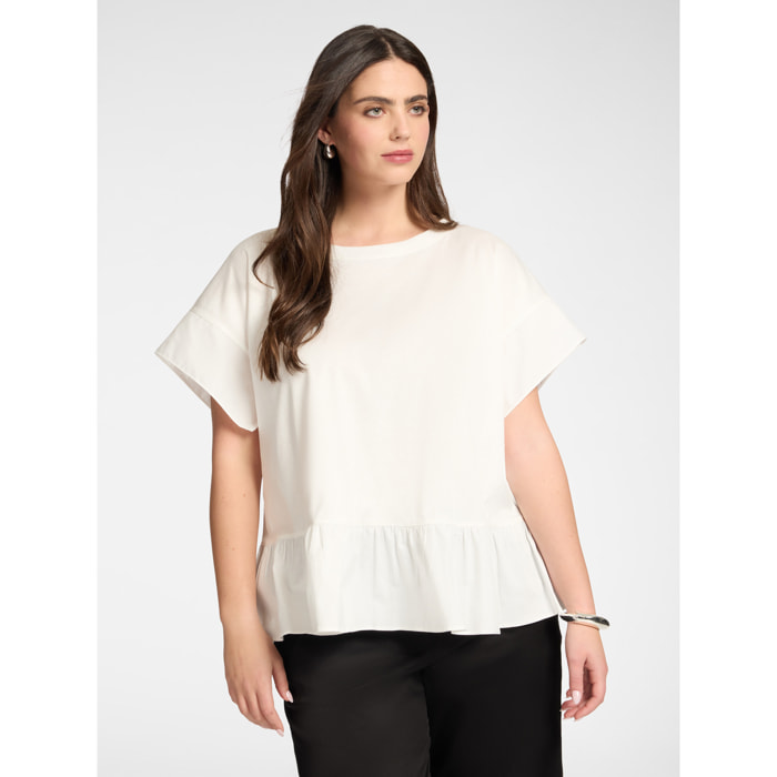 Elena Mirò - T-shirt con volant al fondo - Bianco