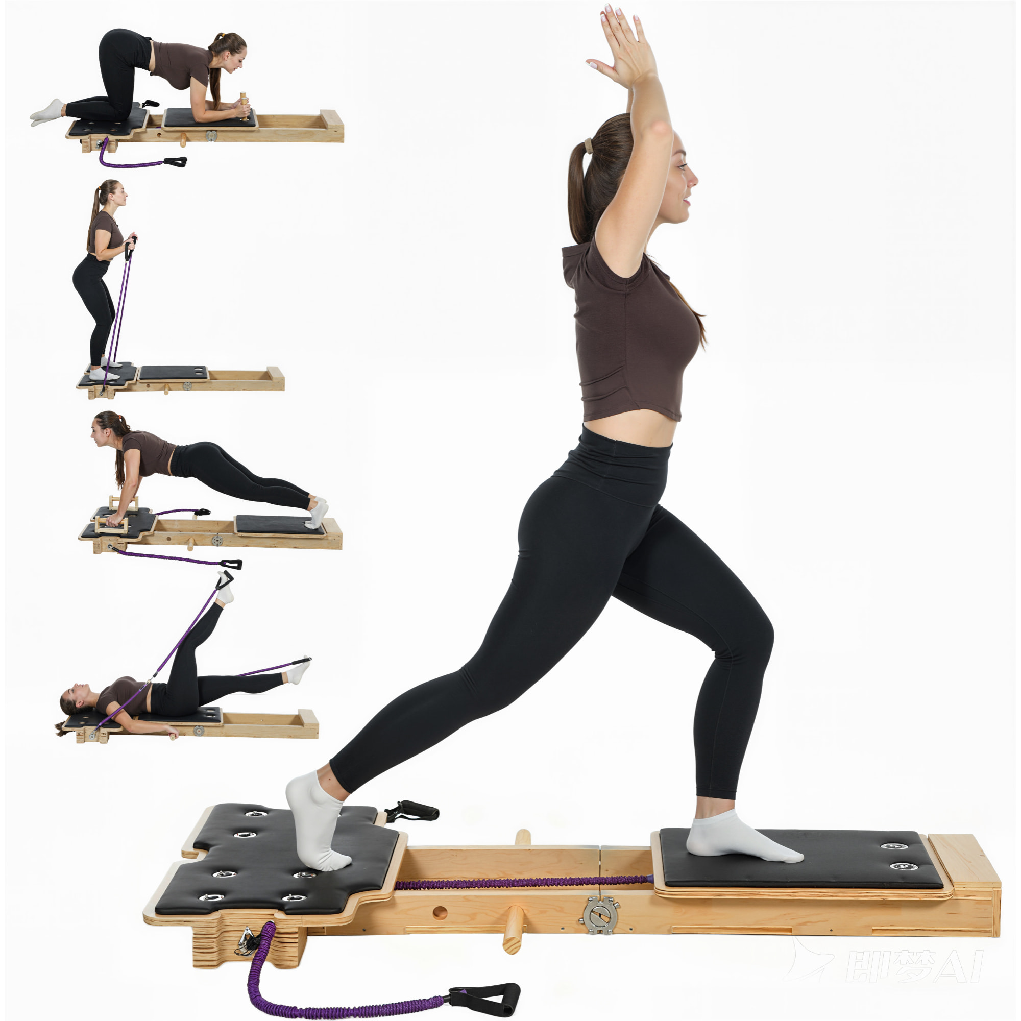 Pilates Reformer, Tabla de Pilates con Bandas de Resistencia, Asas, Rueda Abdominal, Máquina Abdominal Multifuncional para Casa Gimnasio, Entrenamiento de Cuerpo Completo para Mujeres