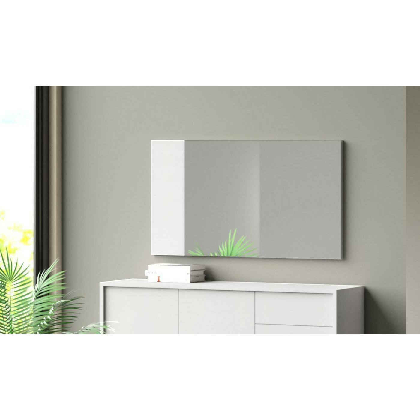 Specchio Dbartesagh, Specchio decorativo da ingresso, Articolo d'arredo a muro con profilo laterale, 100% Made in Italy, 110x3h60 cm, Bianco