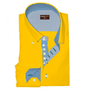 Camicia Uomo 2 Bottoni Button Down 7 Bottoni Slim Cotone Poliestere Oxford Giallo