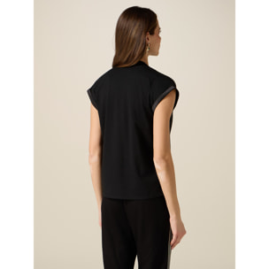 Oltre - Camiseta bimatérica con escote en V - Negro