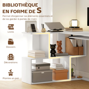 Bureau informatique - bureau d'angle 120 x 100 cm - tablette coulissante clavier, 4 niches - effet bois blanc