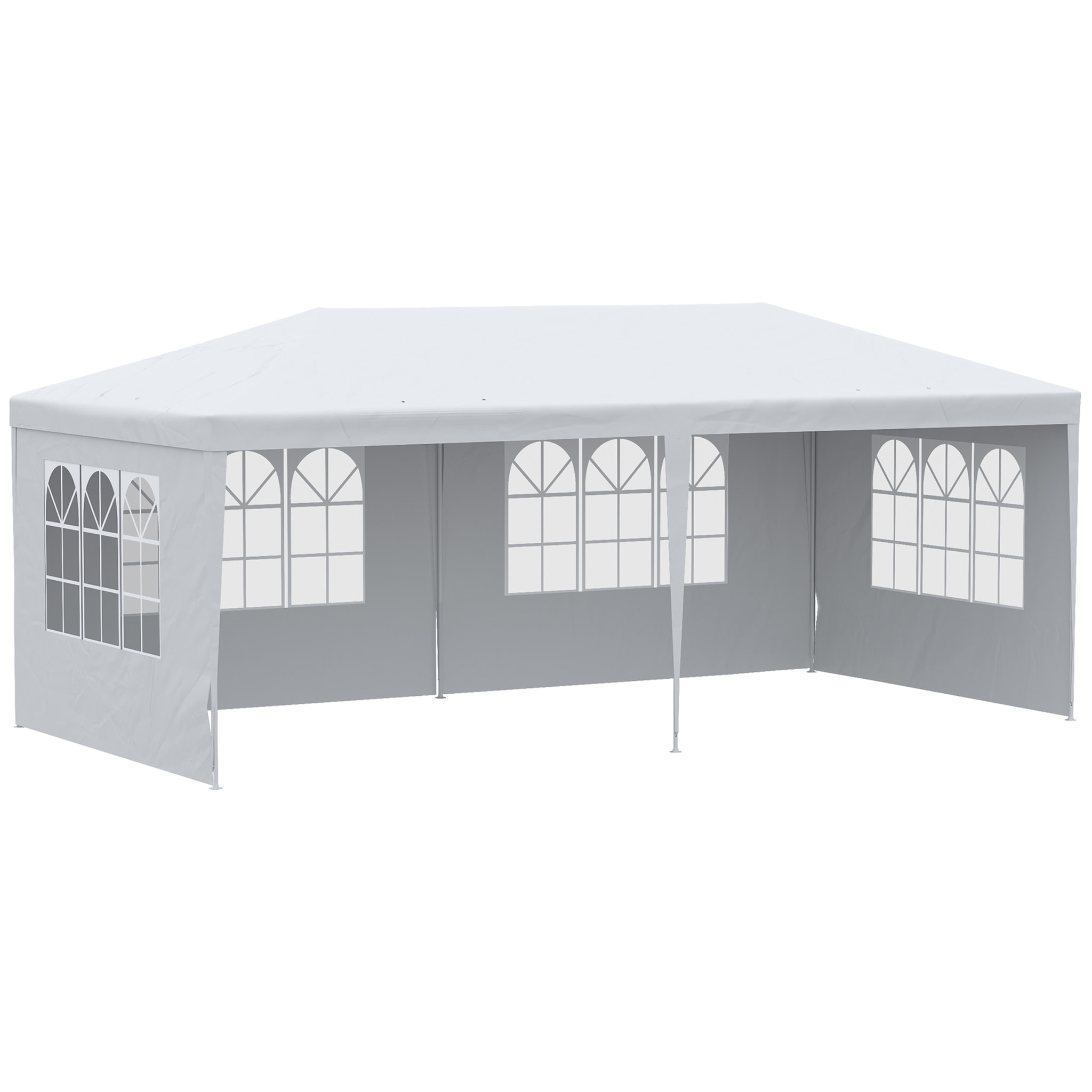 Carpa de Jardín con Laterales Desmontables 6x3 m Gazebo Pabellón con 4 Ventanas Transparentes 12 Orificios de Drenaje y Marco de Acero para Exterior Terraza Blanco