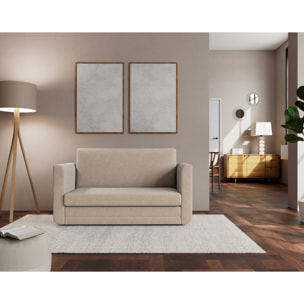 Isana - Canapé 2 places convertible déplimousse avec accoudoirs incurvés en tissu - Beige
