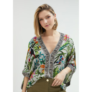 Top lungo aperto stampa jungle