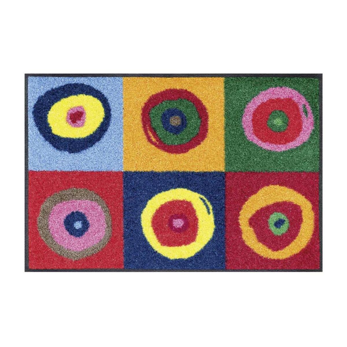 tapis entrée 50x75 tissé multicolore rectangle motif rond SERGETE