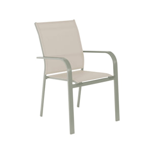 Lot de 2 fauteuils de jardin BUFFALO empilables aluminium et textilene kaki. 64.5 x 45.5 x 89.5 cm