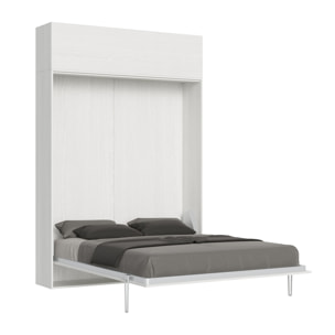 Armoire Lit escamotable vertical double 160 KENTARO Frêne Blanc avec élément haut