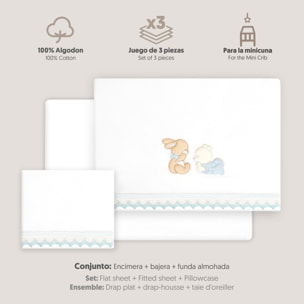 Triptico Minicuna Guipur Oso Tumbado Conejito Bco/Azul