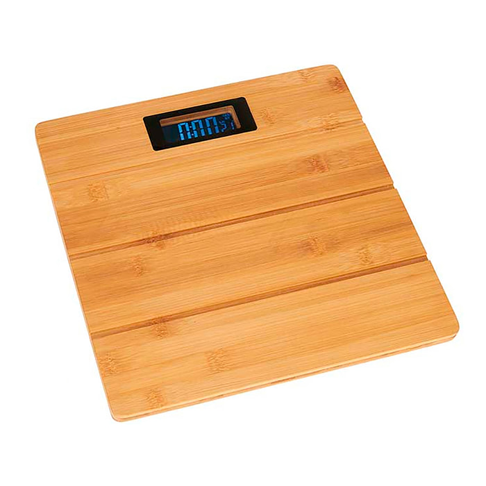 Bilancia digitale in bambù con schermo LED.