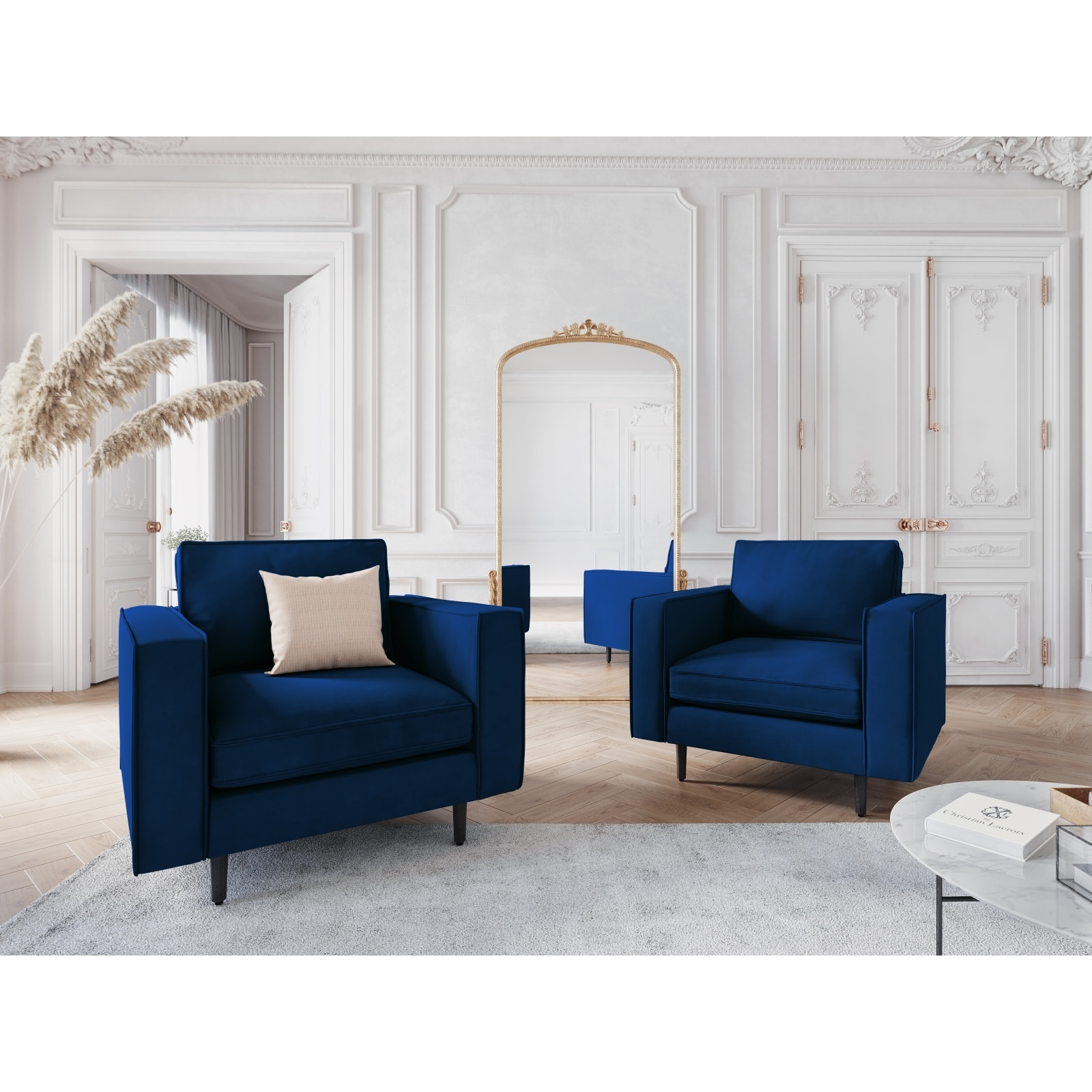 Fauteuil "Alexis" en velours bleu roi