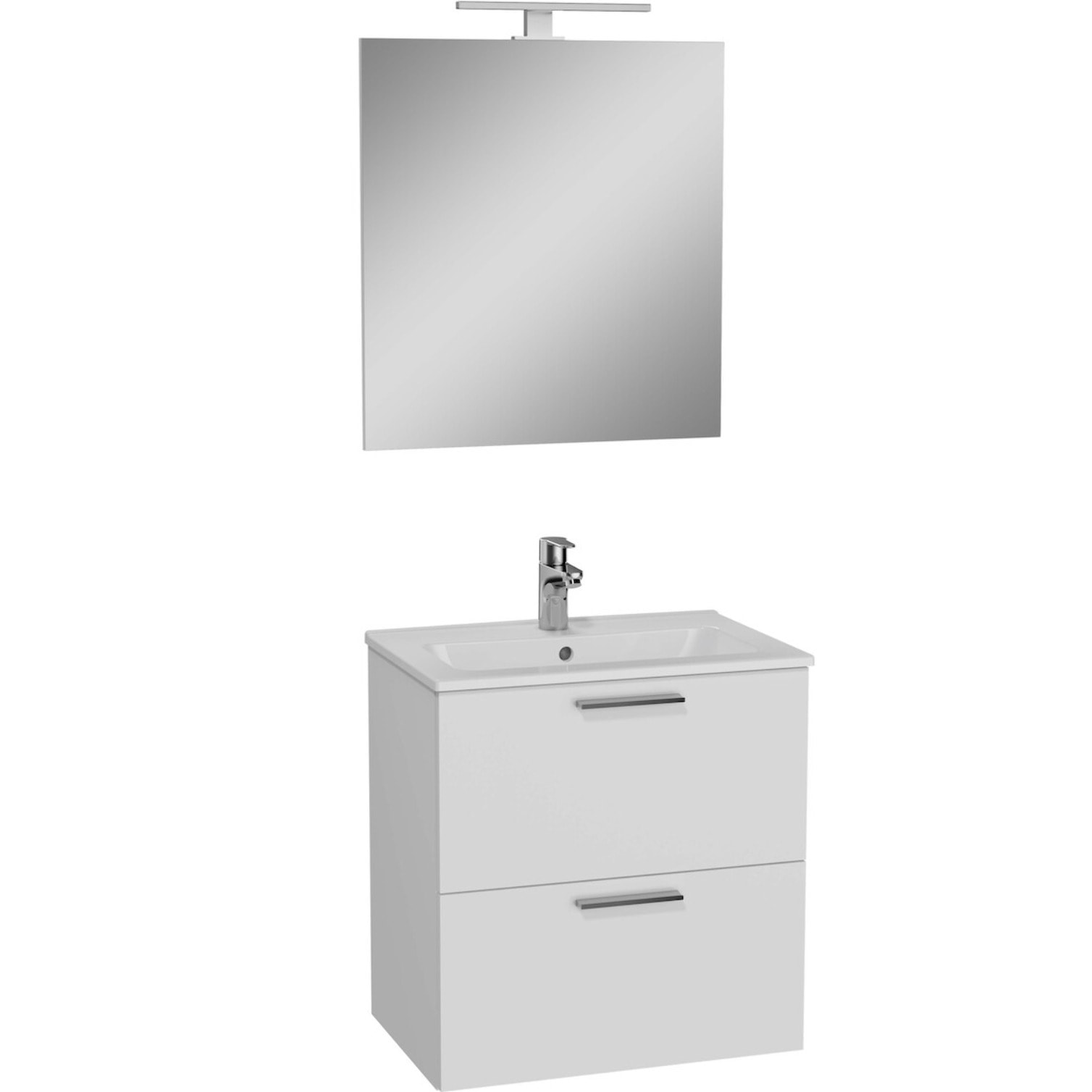 Mia ensemble meuble préassemblé 59x61x39,5 cm avec miroir, lavabo et éclairage LED, Blanc brillant (MIASET60B)