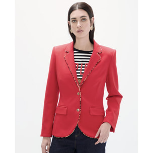Blazer rosso con revers rifiniti con stampa animalier