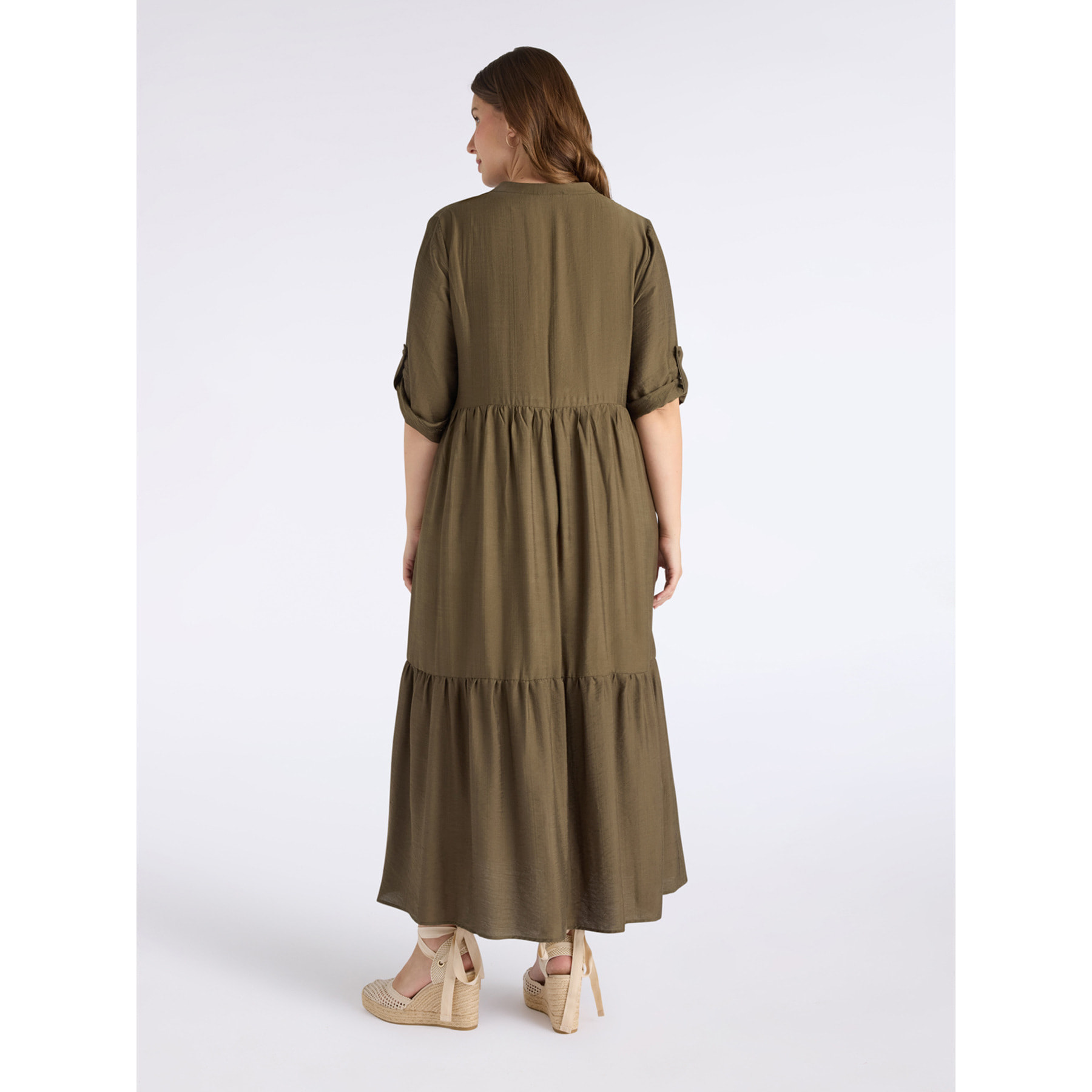 Fiorella Rubino - Vestito lungo a balze - Verde militare