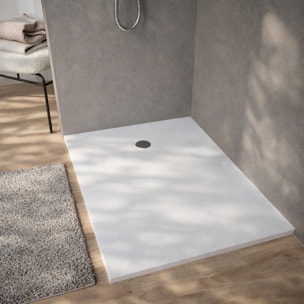 Receveur 120x80x2.6cm Extra-plat en Polybéton Blanc Mat Effet Soft-touch - Redécoupable - NELSON