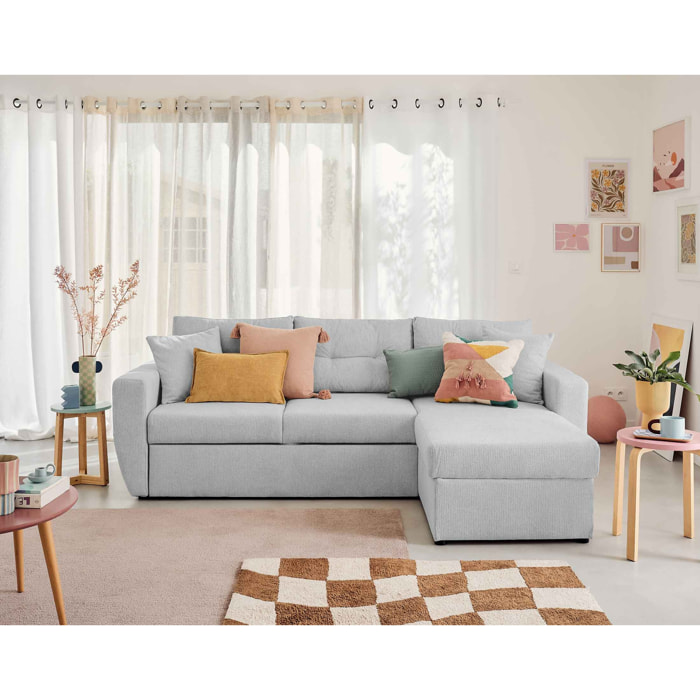 Astoria - canapé d'angle réversible 4 places - convertible avec coffre - en tissu texturé - Gris clair