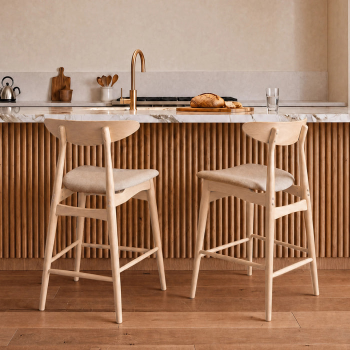 Lot de 2 chaises pour ilot central 63,5 cm en tissu beige et bois - Josette