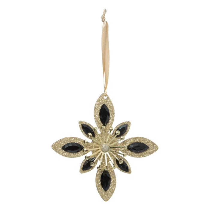 Décoration de sapin en bois étoile noir or 12cm