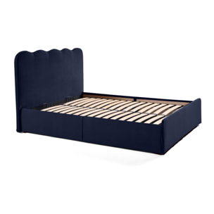 Kahlo - lit coffre - 140x190 - en velours - sommier inclus - Bleu marine