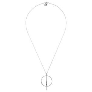 Collana Lunga Cerchio e Barretta Placcata Oro Bianco 18kt