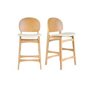 Tabourets scandinaves en bois clair frêne et blanc H68 cm (lot de 2) ELTON