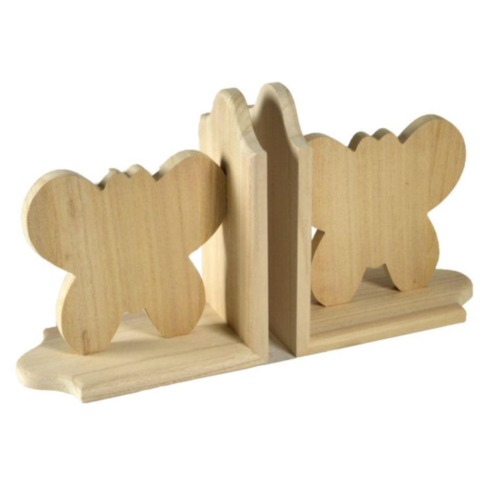 Coppia di reggilibri in legno con farfalla cm19x17x19