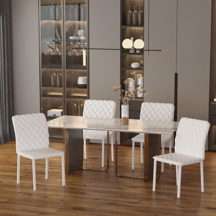 Set de 4 Sillas de Comedor Tapizadas en Polipiel y Patas de Metal Sillas Modernas para Cocina Dormitorio Carga 120 kg 41x50x91 cm Blanco