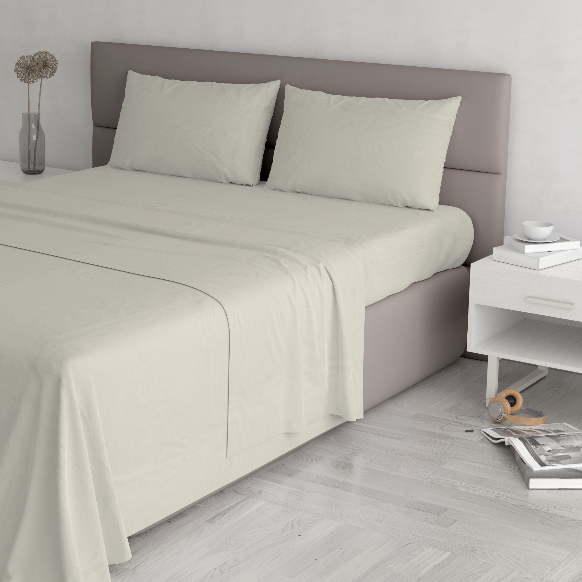 COMPLETO LETTO MAX COLOR, 100% Cotone, Made in Italy - PANNA