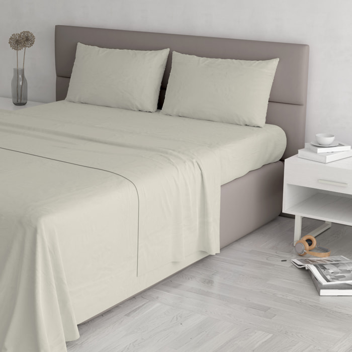 COMPLETO LETTO MAX COLOR, 100% Cotone, Made in Italy - PANNA