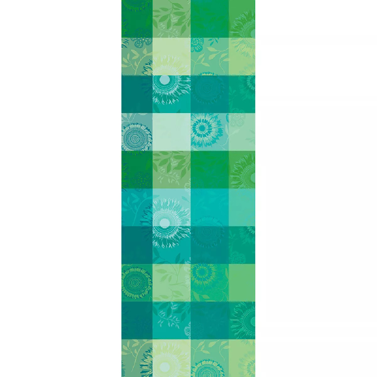 Chemin de table pur coton motif jacquard vert Mille tournesols chlorophylle